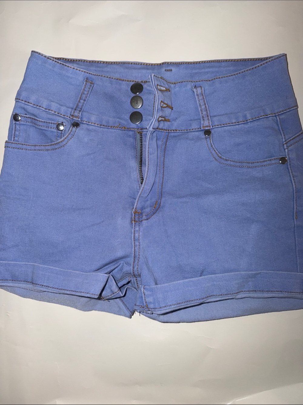 Women’s High-Rise Lavender Jean Shorts with Triple-Button Waist